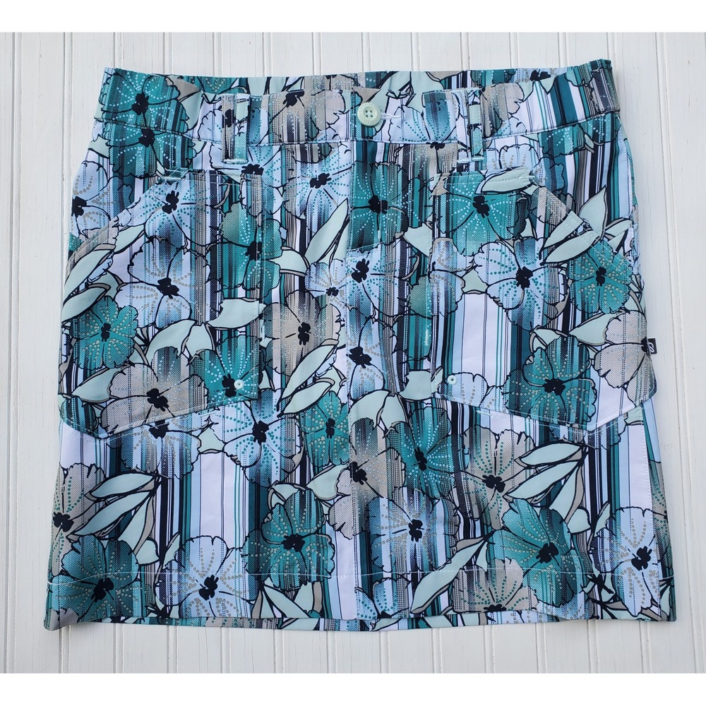 Eddie Bauer Sport Active Fit Skort Teal Floral Stripe Hiking Golf Women Small